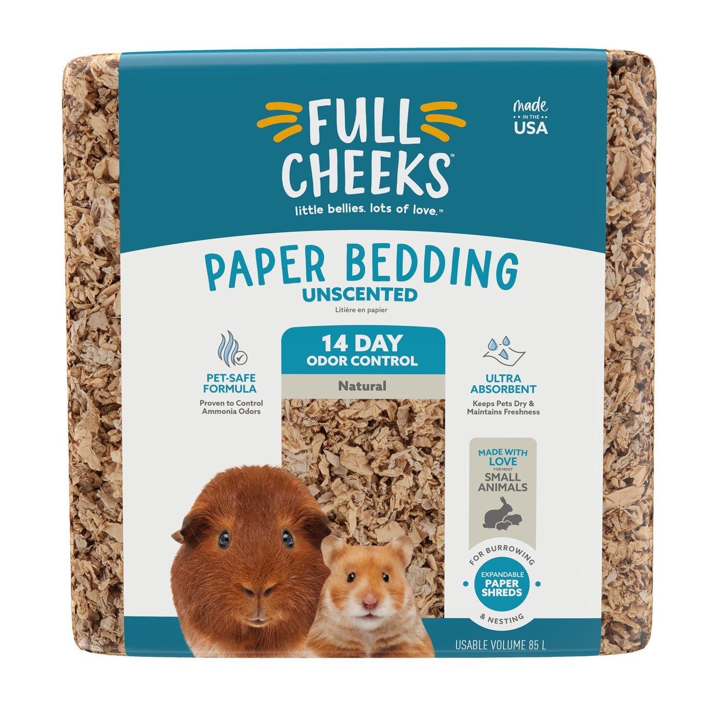 Full Cheeks Odor Control Small Pet Paper Bedding Natural 85 L