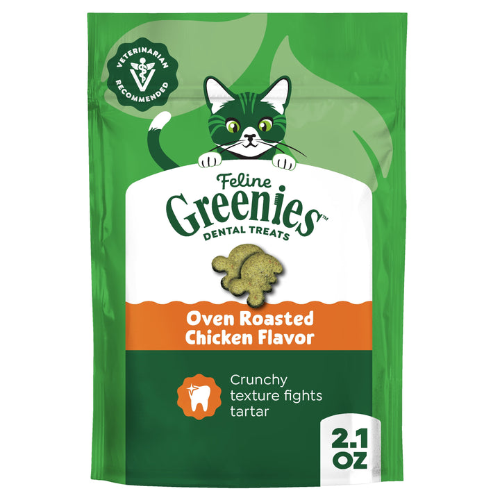 Greenies Feline Oven Roasted Chicken Flavor Adult Natural Dental Cat Treats 2.1 oz