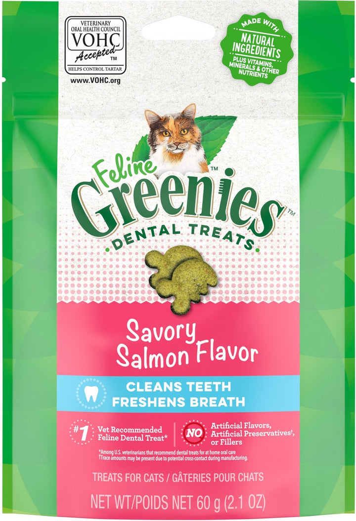 Greenies Feline Savory Salmon Flavor Adult Natural Dental Cat Treats 2.1 oz
