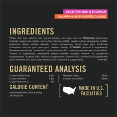 Purina Pro Plan Sensitive Skin and Stomach Salmon and Rice ingredients and guaranteed analysis